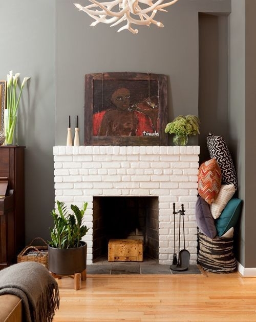 awesome designer fluff | white brick fireplace, fireplace design, home brick fireplace painted cream picture