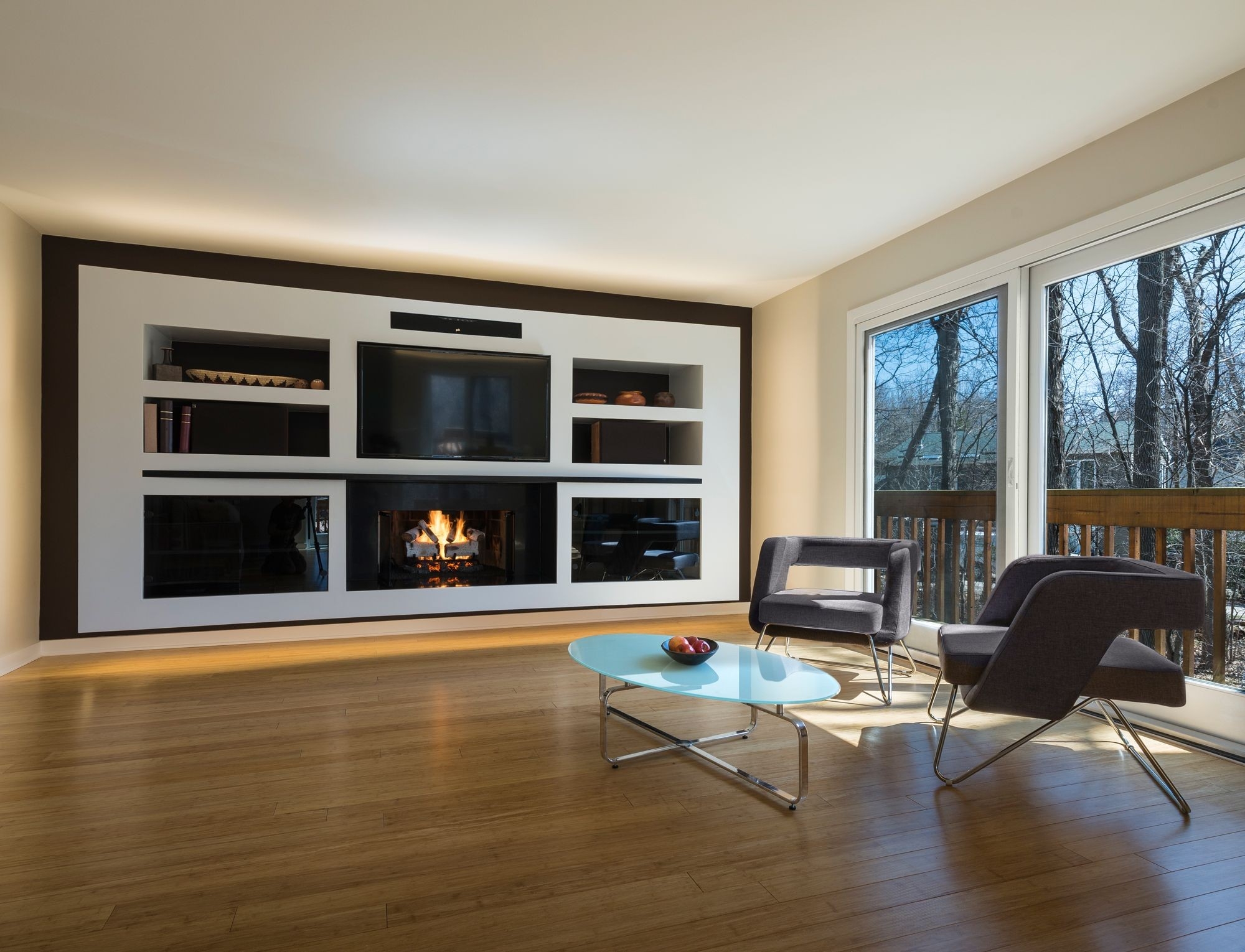 awesome led soft strip gives the look of a floating entertainment center and fireplace in middle of living room pics