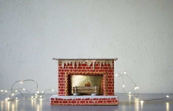 awesome vintage christmas fireplace retro kitsch 1960's christmas corrugated fireplace brick paper picture
