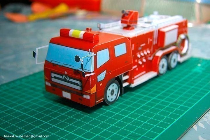 best fire truck · a paper model · papercraft on cut out keep · creation how to make a fireplace out of cardboard image