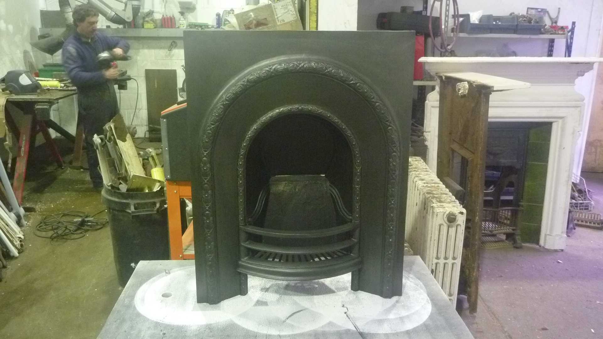 best fireplace insert restoration | blast spray polish sandblasting cast iron fireplace photo