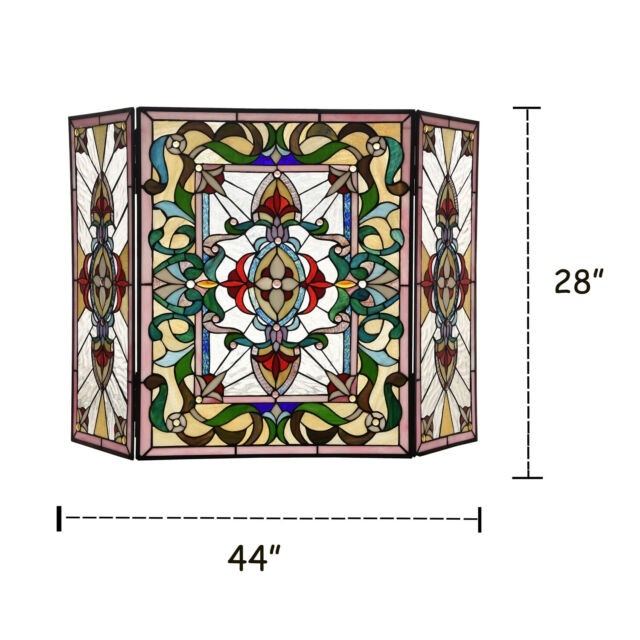 best fireplace screen tiffany style stained glass victorian 44" x 28" one stained glass fireplace screens sale photo