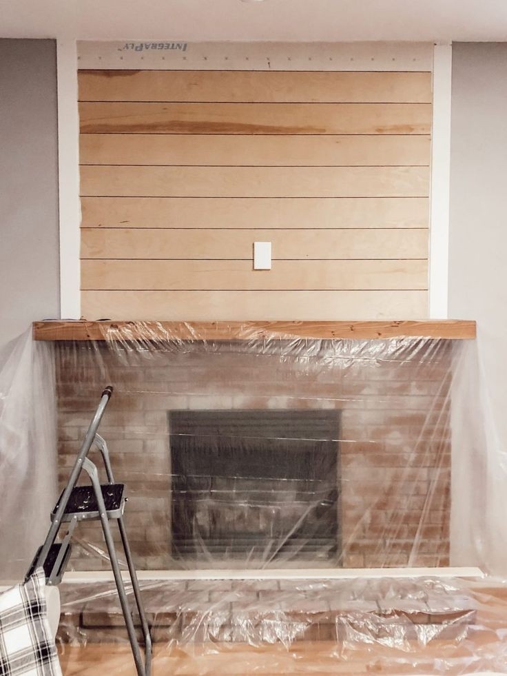 best how to build a diy brick fireplace hearth with a shiplap accent wall how to install a mantel on a brick fireplace photo