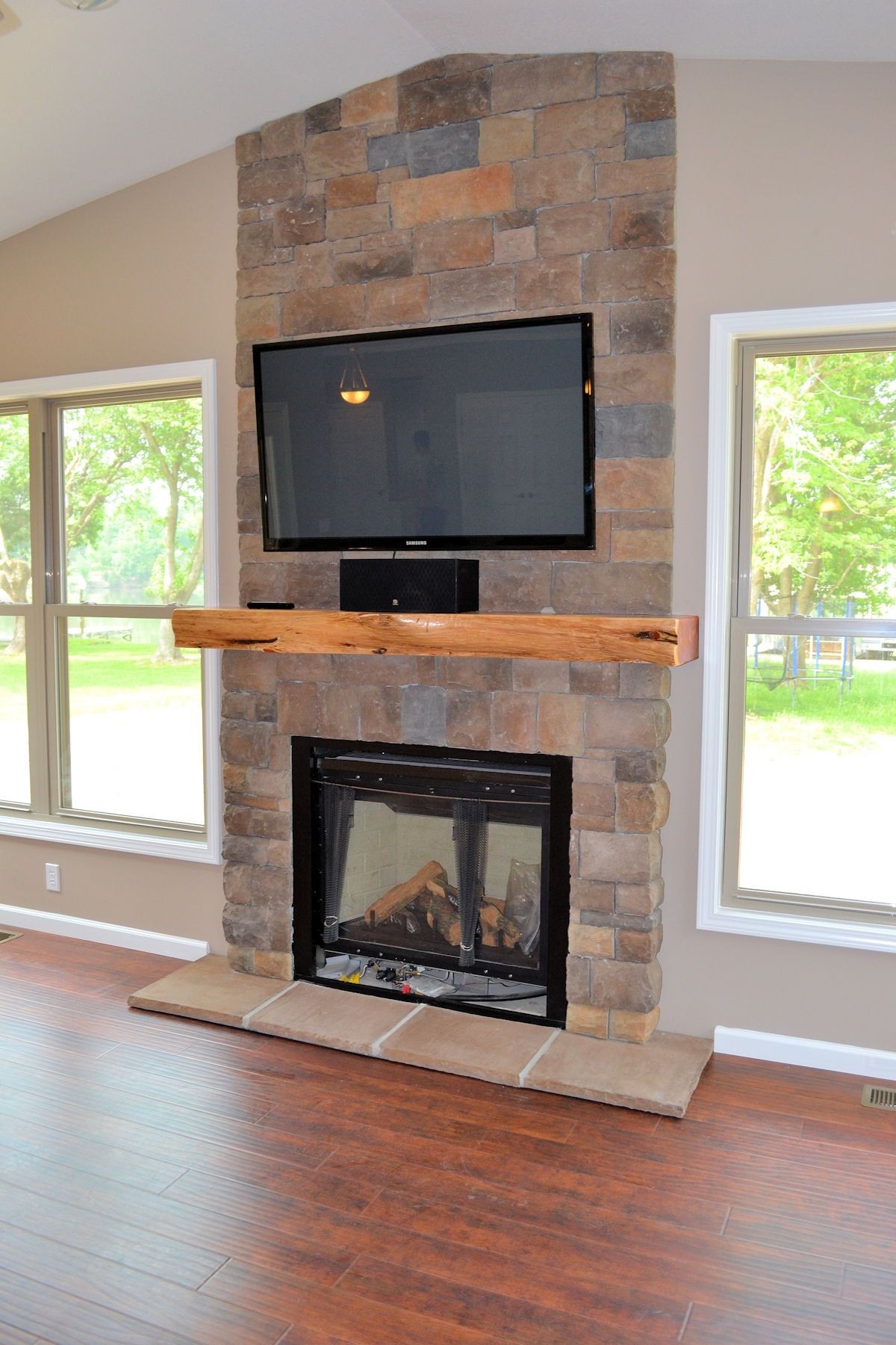best interior : architecture fireplace stone wall and electric fireplace hang tv above brick fireplace image