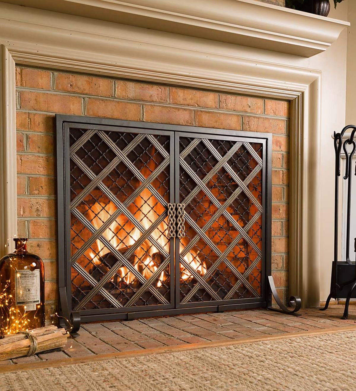 best mccormick celtic fireplace screen, large bronze | plowhearth fireplace screens with glass doors image