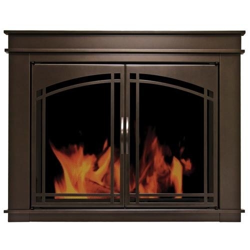 best pleasant hearth fenwick oil rubbed bronze large cabinet style fireplace fireplace screens with glass doors image