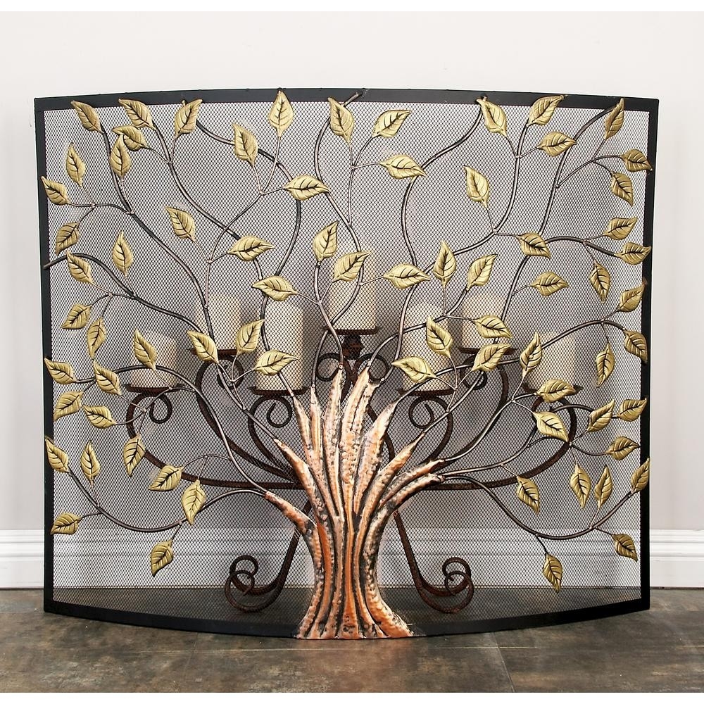 best rustic 1 panel fireplace screen with tree and leaf cut outs 44543 the fireplace screen home depot image