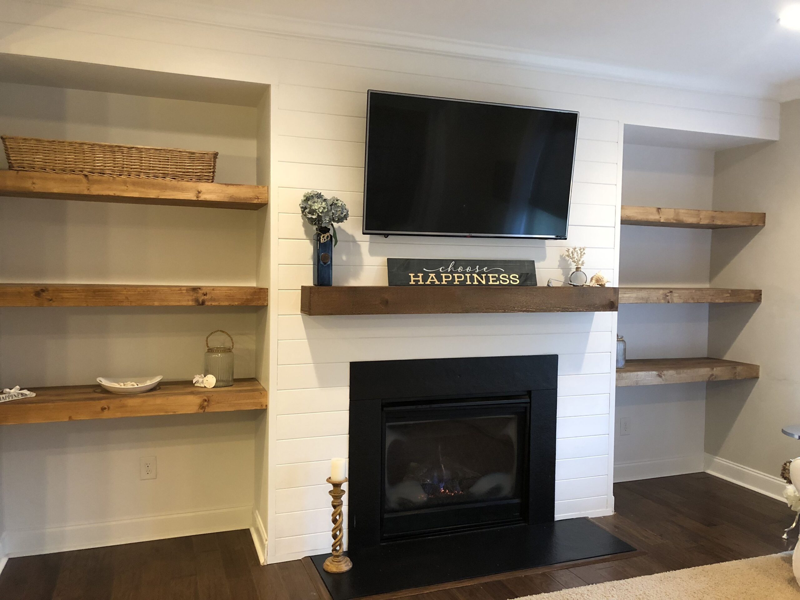 best shiplap wall with floating shelves and new mantle around fireplace built in bookshelves around fireplace pics