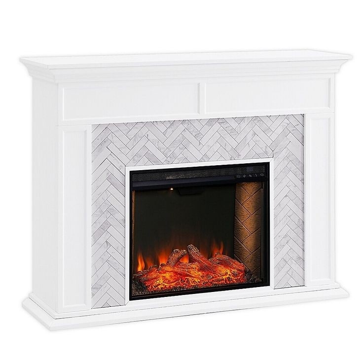 best southern enterprises torlington marble electric fireplace in white/grey bed bath and beyond fireplace photo
