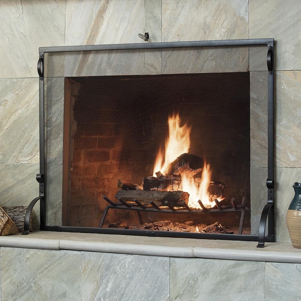 best uniflame black wrought iron 41 in w single panel heavy guage fireplace screen doors home depot image