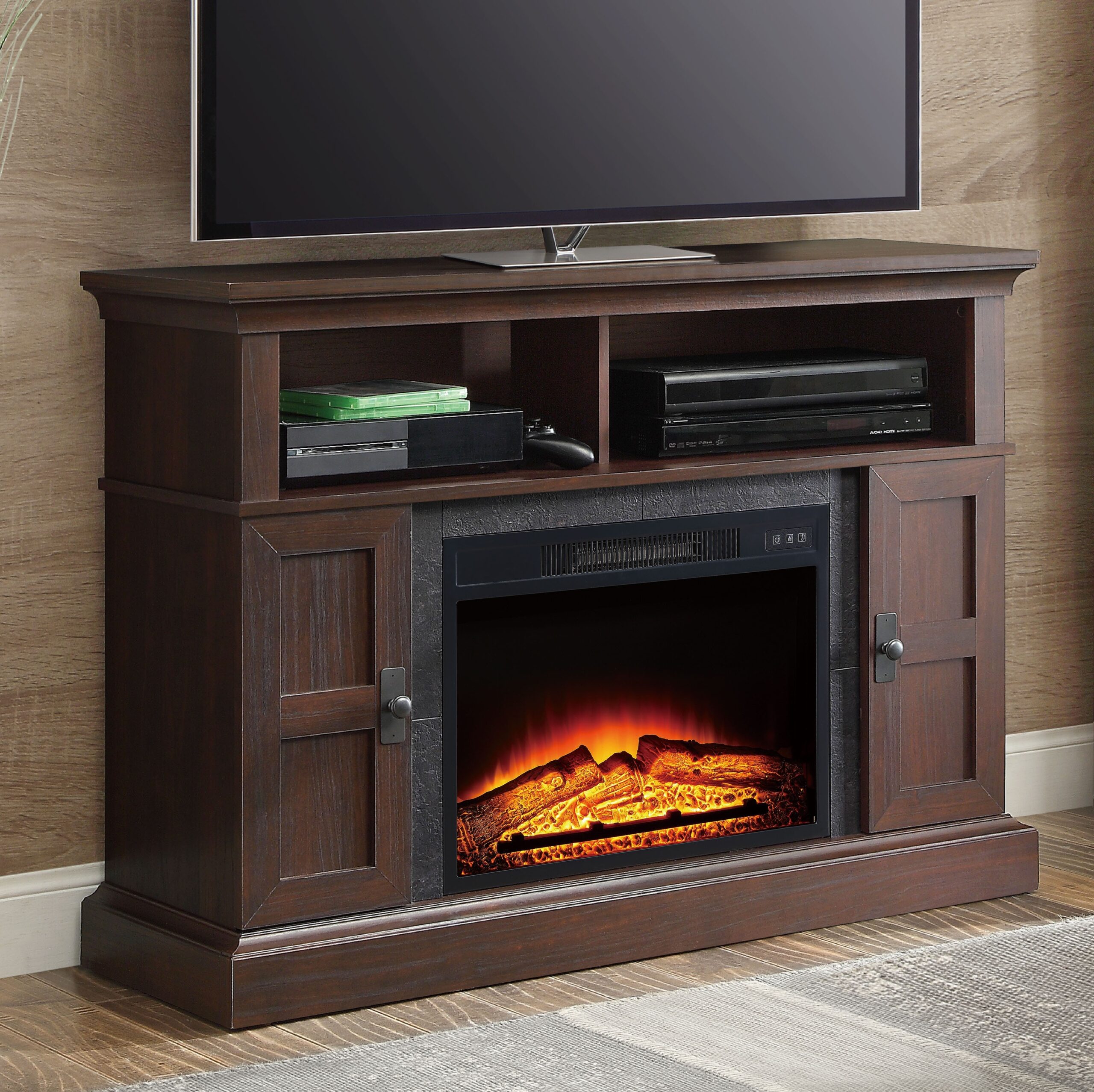 best whalen media fireplace console for tvs up to 55", dark cherry | ebay fireplace entertainment center costco picture