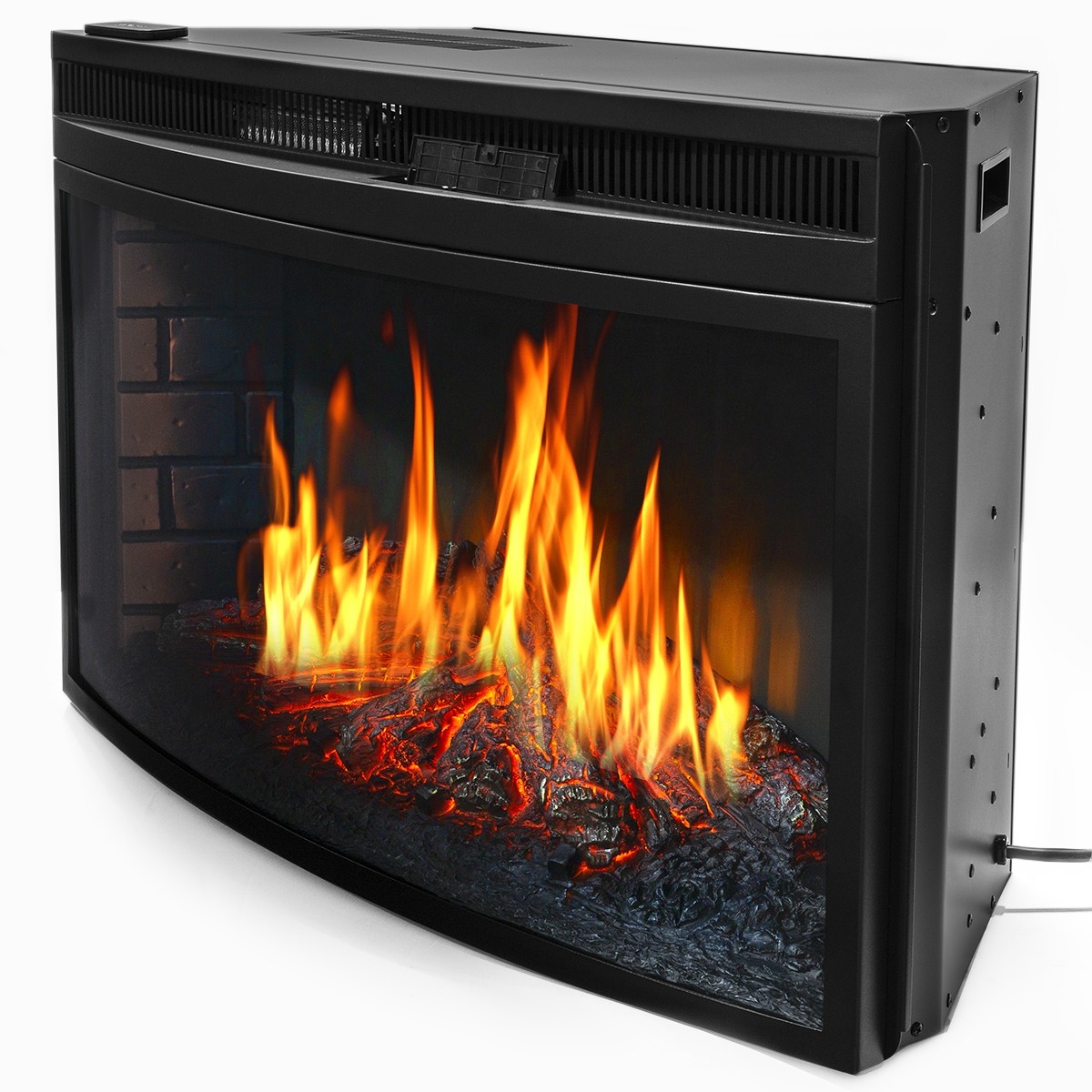 best xtremepowerus 33" electric fireplace heater insert curved glass panel electric fire logs for fireplace image