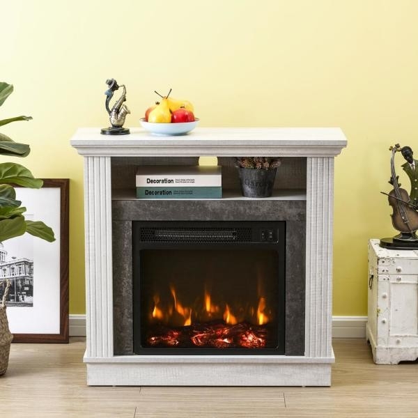 brilliant festivo 32 in freestanding electric fireplace in saw cut off white home depot electric heaters fireplace photo