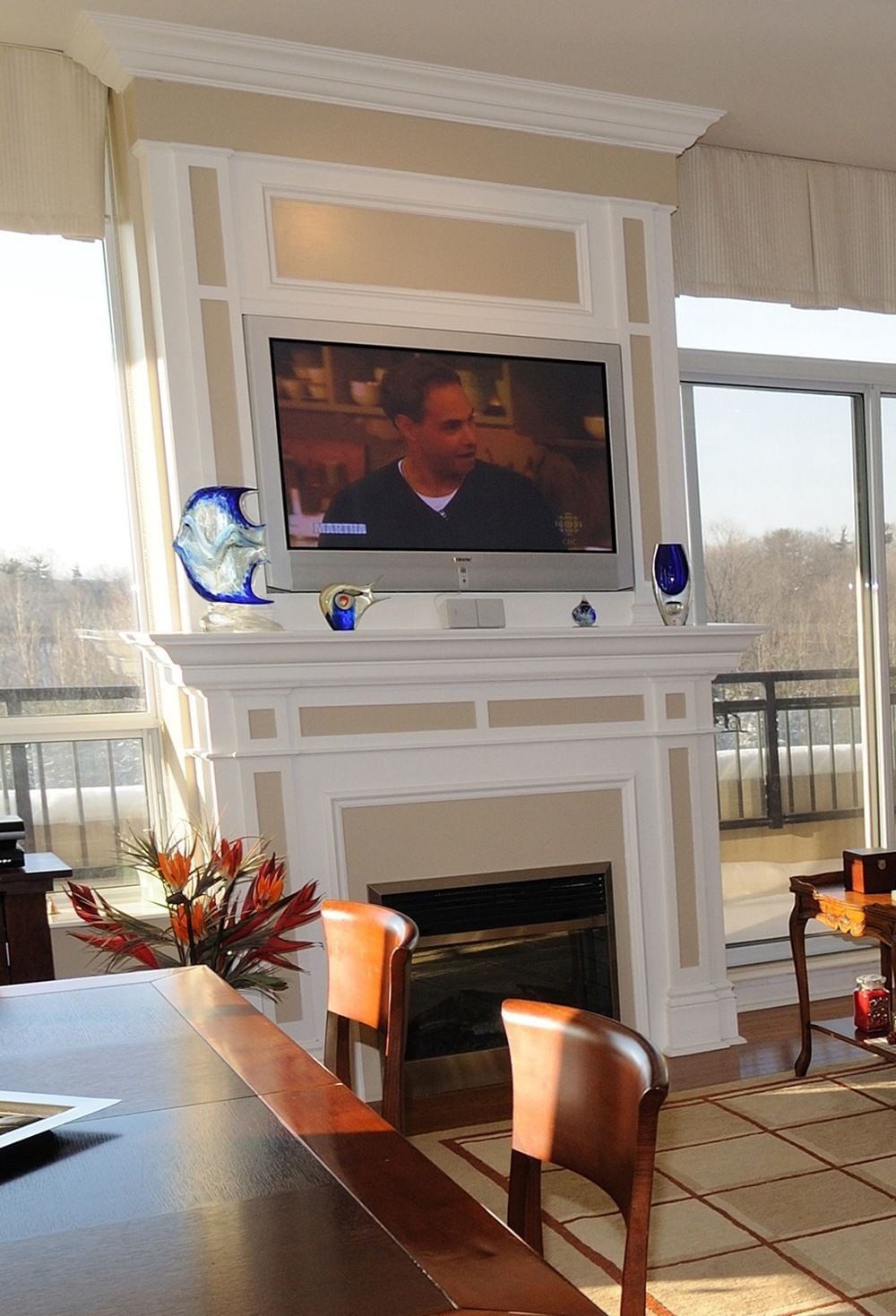 brilliant when to mount a tv over a fireplace | white paneling, above fireplace decorating fireplace with tv over it image