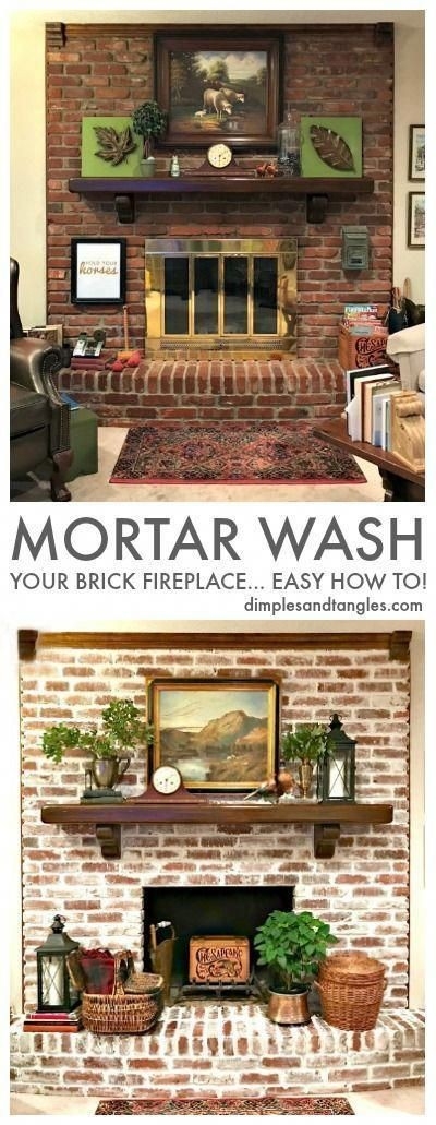buy brick fireplace makeover before and after || mortar wash tutorial || # whitewash brick fireplace before and after image