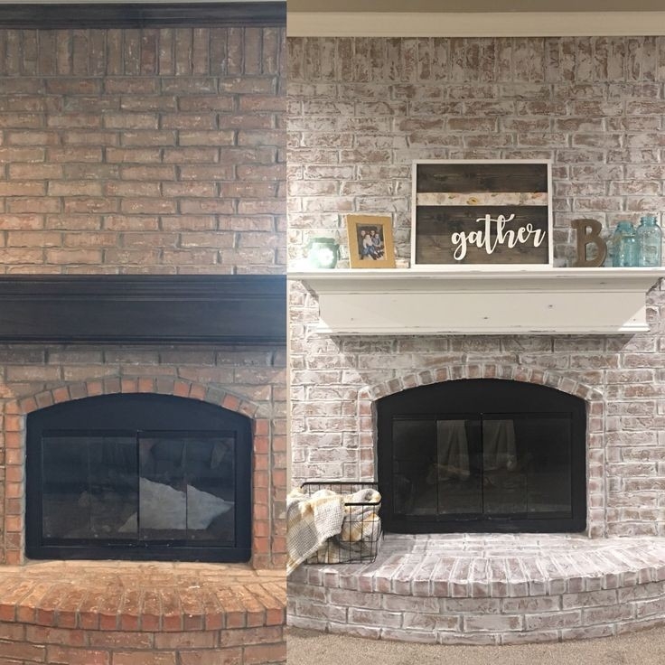 buy pin on home whitewash brick fireplace before and after photo