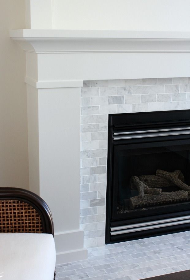 buy white &amp; marble fireplace (the makeover details) | fireplace tile subway tile fireplace surround photo