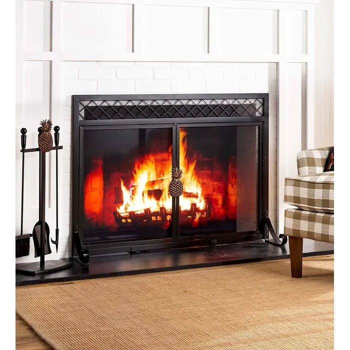 cheap plow &amp; hearth large first colony pineapple 2 panel cabinet steel plow and hearth electric fireplace picture