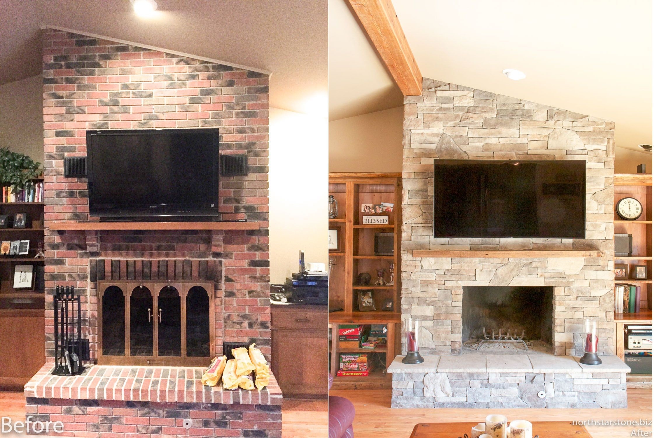 Picture of Marble Over Brick Fireplace Compare
