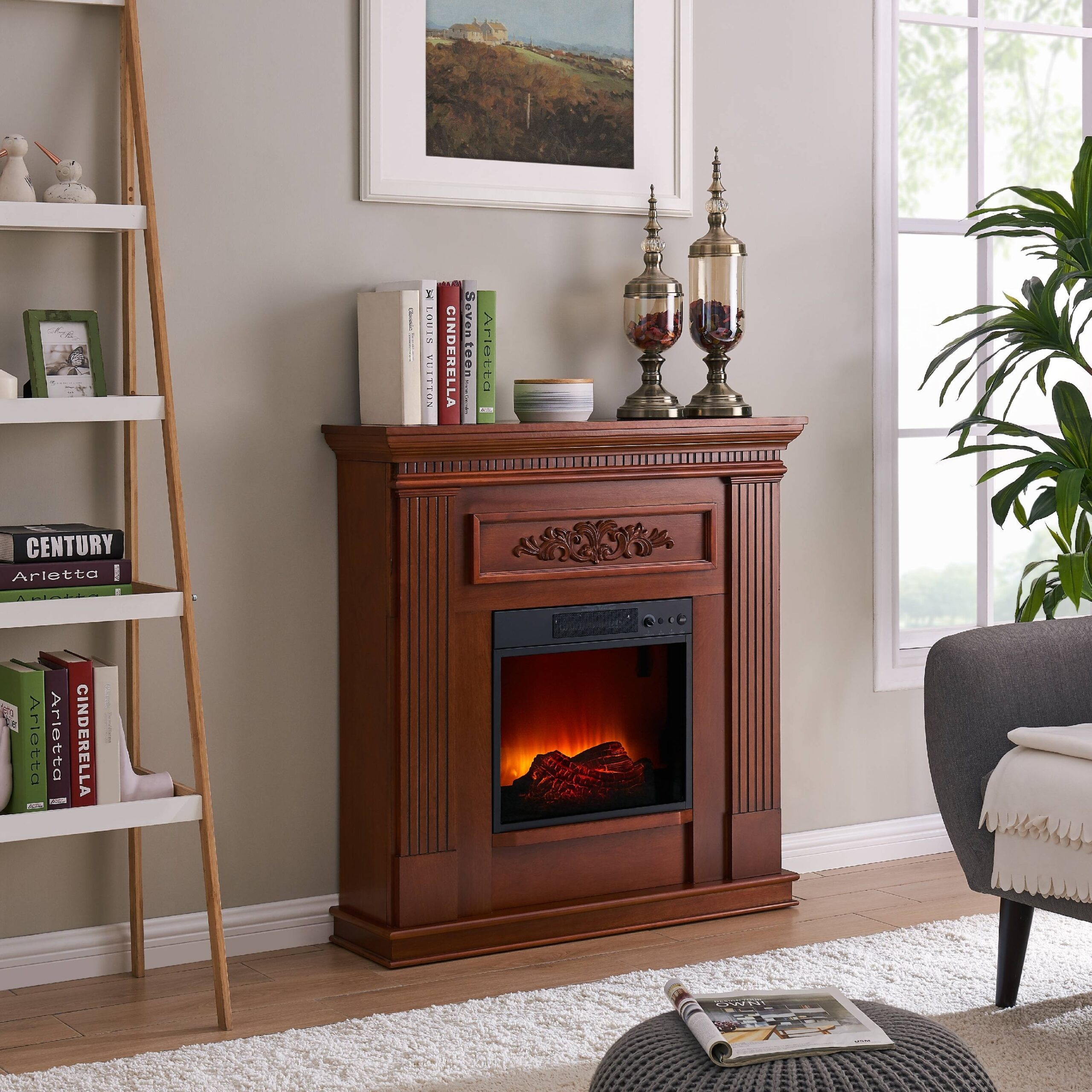 excellent bold flame 38 inch wall/corner electric fireplace in dark cherry electric corner fireplace heater photo