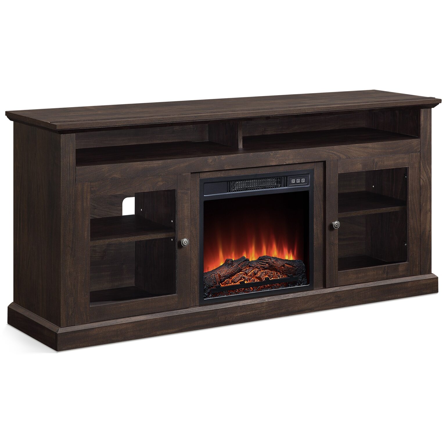 fantastic 60 inch tv stand console with shelves for tvs up to 65" wide w 60 inch tv stand with electric fireplace image