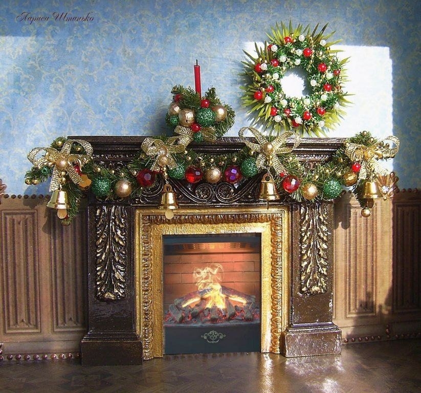 fascinating 1:12 scale miniature christmas fireplace with garland | etsy fireplace garlands with lights pics