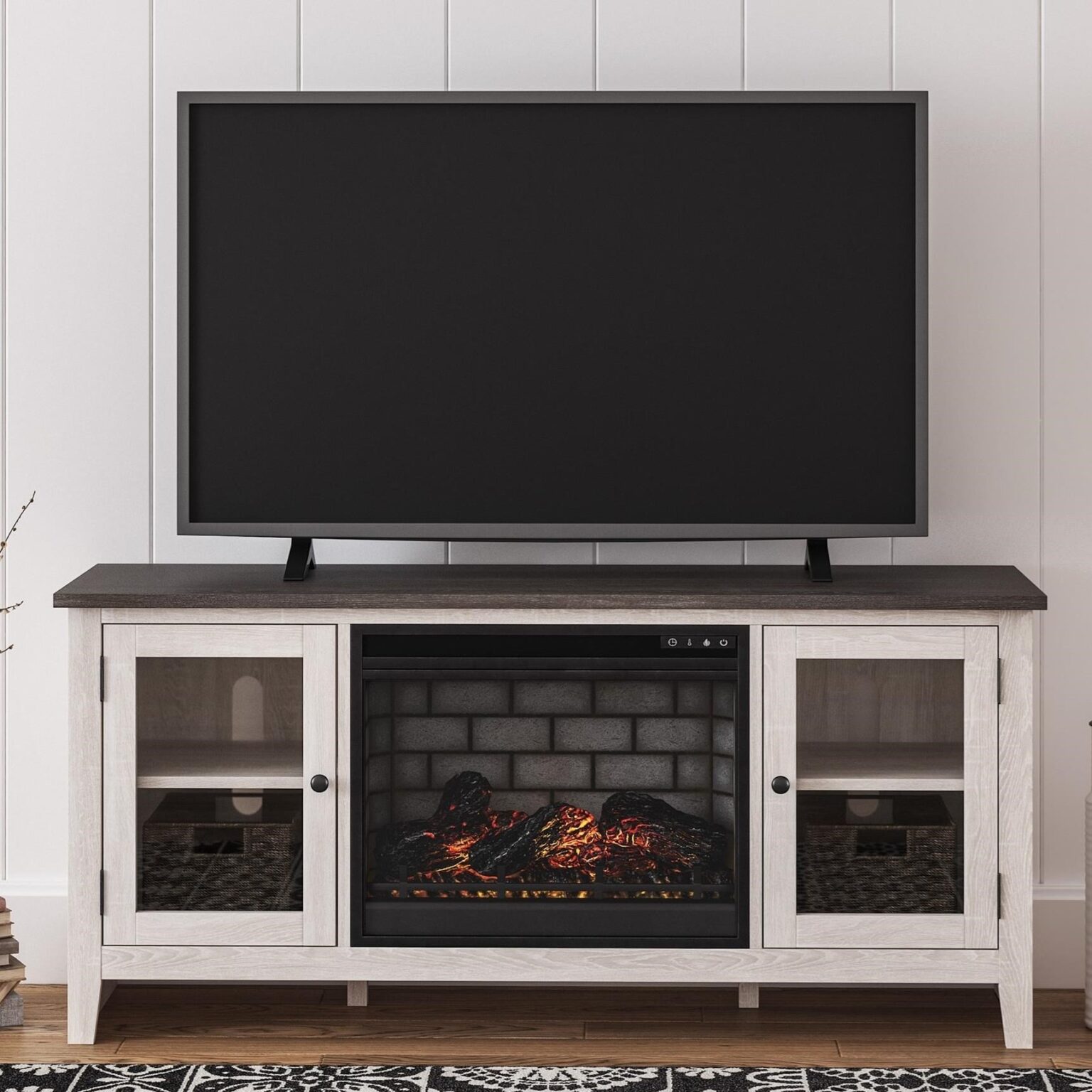 fascinating signature designashley dorrinson 266528767 two tone large tv stand cheap fireplace tv stand image