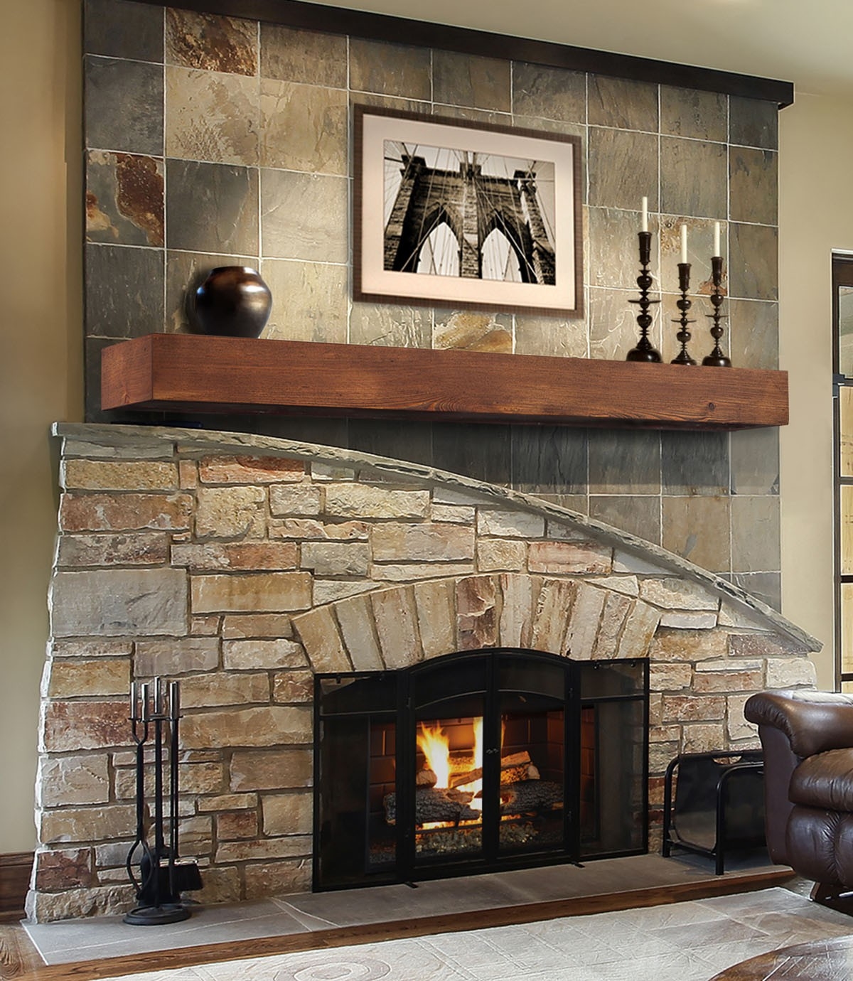 Outstanding Wood Mantel On Stone Fireplace Best Offer