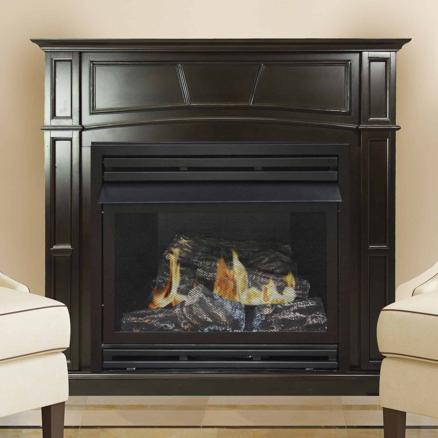 get lowes pleasant hearth 46 in natural gas full size tobacco vent free glass fireplace doors with vents picture