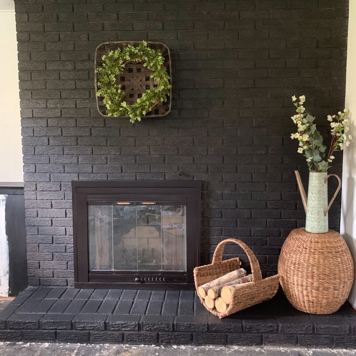 good black painted brick fireplace | fireplace, fireplace update, painted black painted fireplaces brick pics