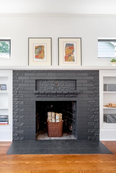 good black painted brick fireplace | master addition modernizes an early black painted fireplaces brick photo