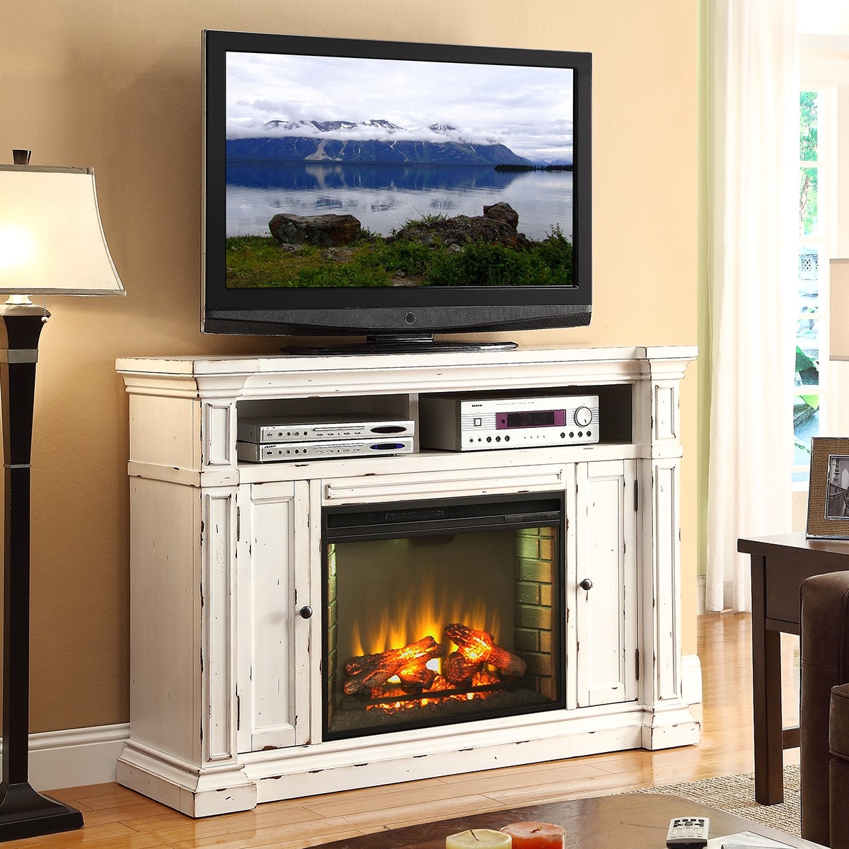 gorgeous legends furniture znca 1900 new castle 58 | fireplace entertainment tv stand with fake fireplace pics