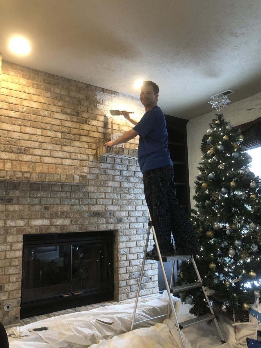 image of before and after whitewashing a brick fireplace her heartland soul whitewash brick fireplace before and after image
