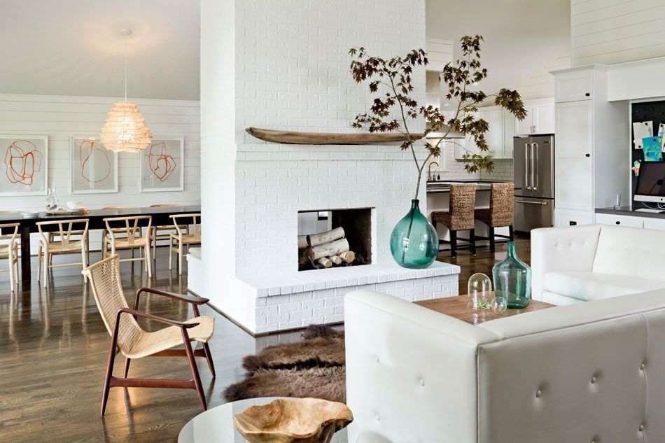image of brush prairie house jessica helgerson interior design | white brick fireplace in the middle of the living room picture