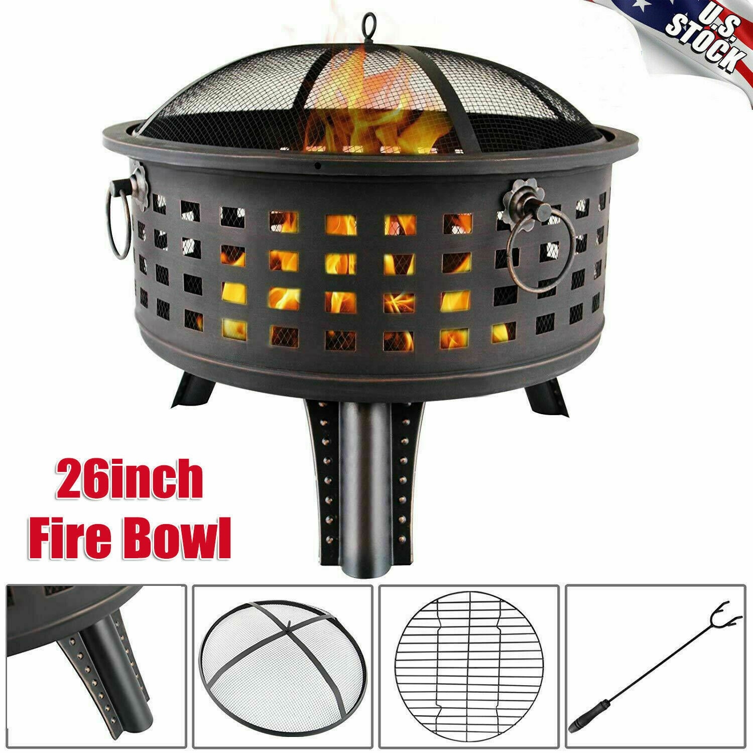 image of fire pit, 26'' fire pits outdoor wood burning steel bbq grill firepit can i burn my fireplace today picture