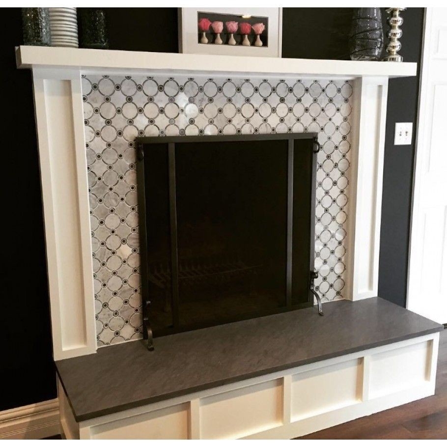 image of highland sandriff carrara blend marble tile | fireplace hearth tiles mosaic tile on fireplace image
