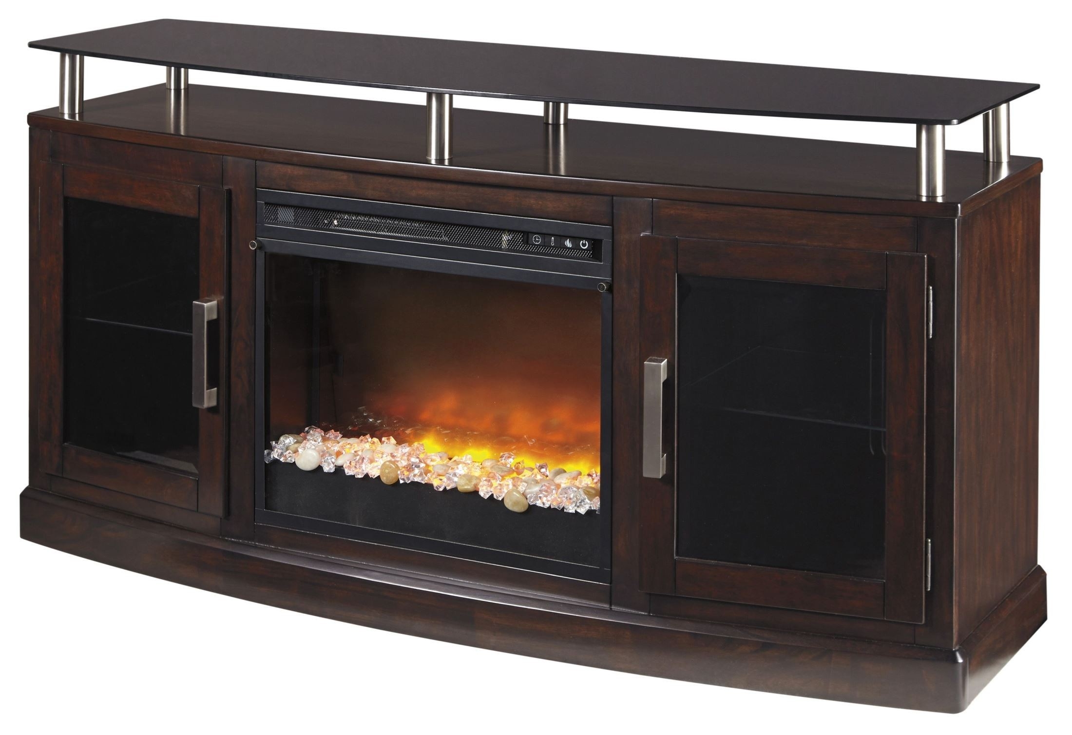 lowes chanceen dark brown medium tv stand with glass/stone fireplace insert cheap fireplace tv stand image
