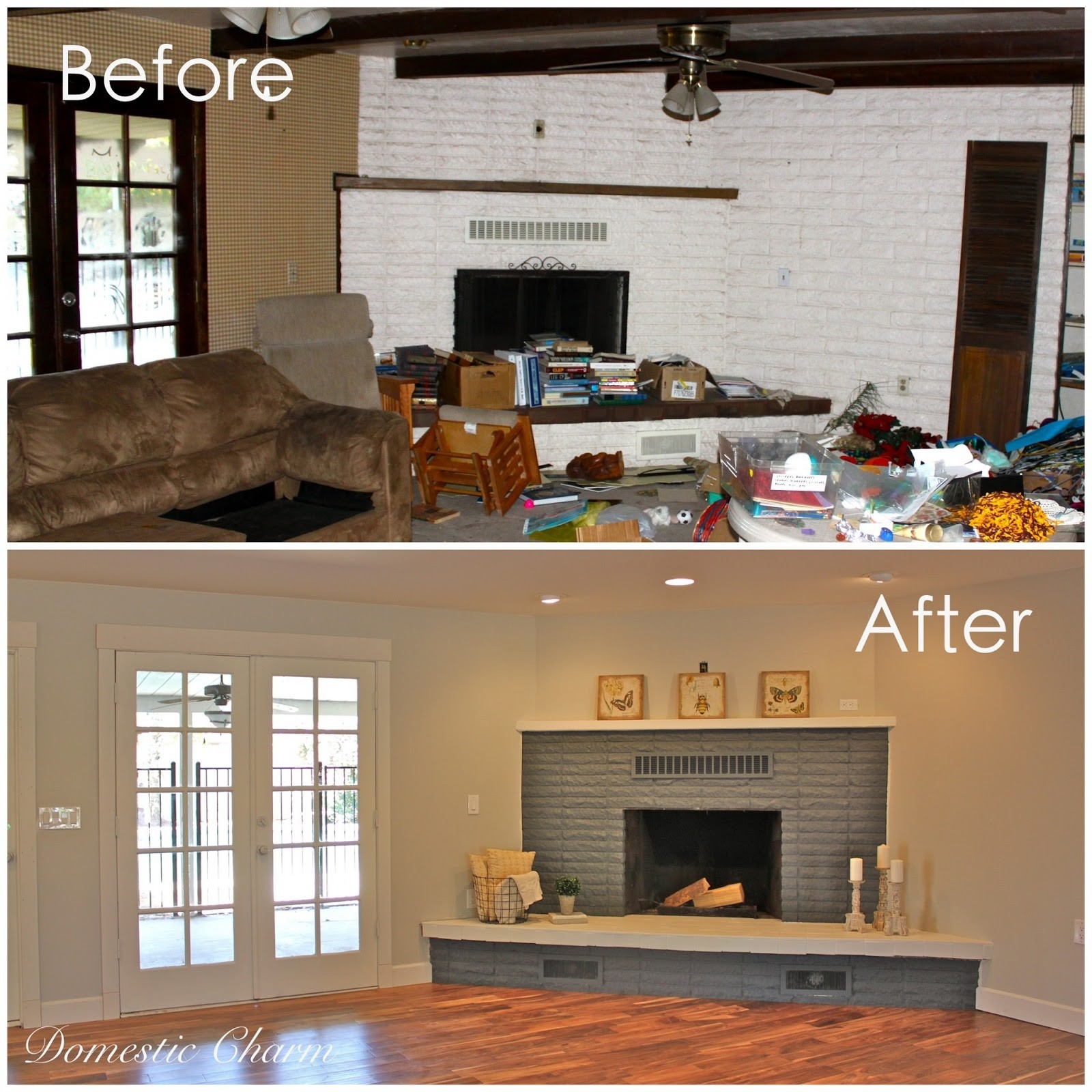 lowes domestic charm: fireplace makeover painted brick fireplace before and after pics