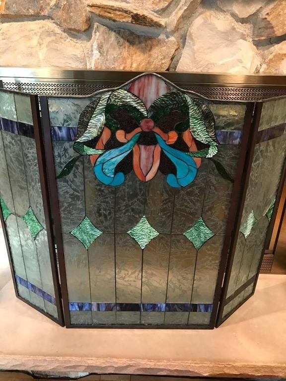 lowes stained glass fire screen for sale at 1stdibs stained glass fireplace screens sale image