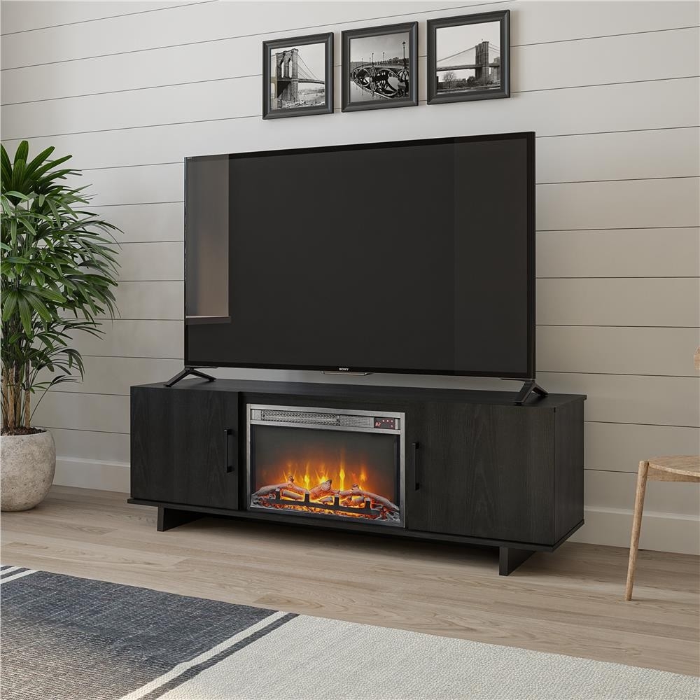 marvelous ameriwood home julia 60 in electric fireplace tv stand in black oak tv stands with fireplace picture