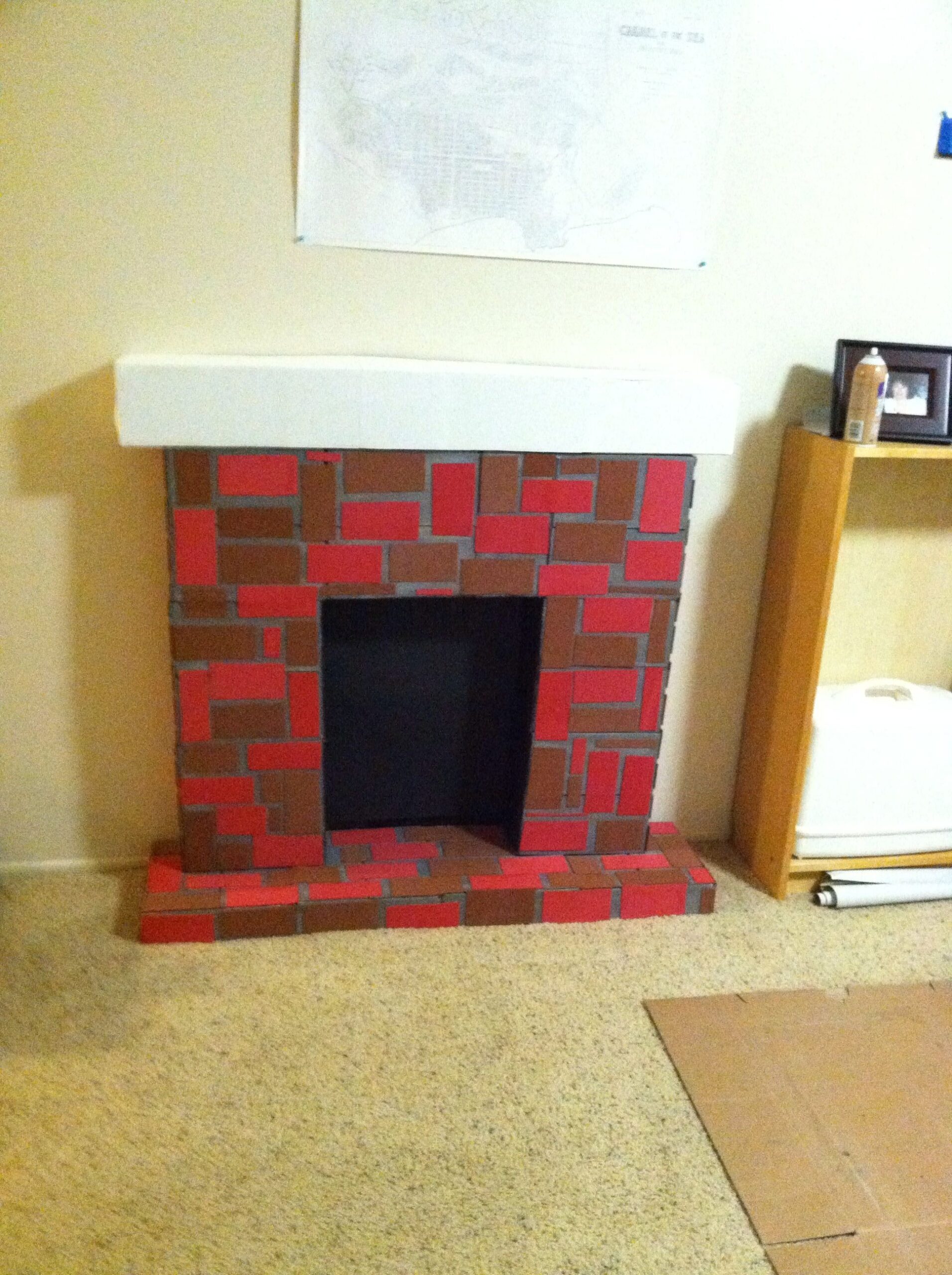 marvelous fireplace made from cardboard boxes | diy christmas fireplace christmas corrugated fireplace brick paper image