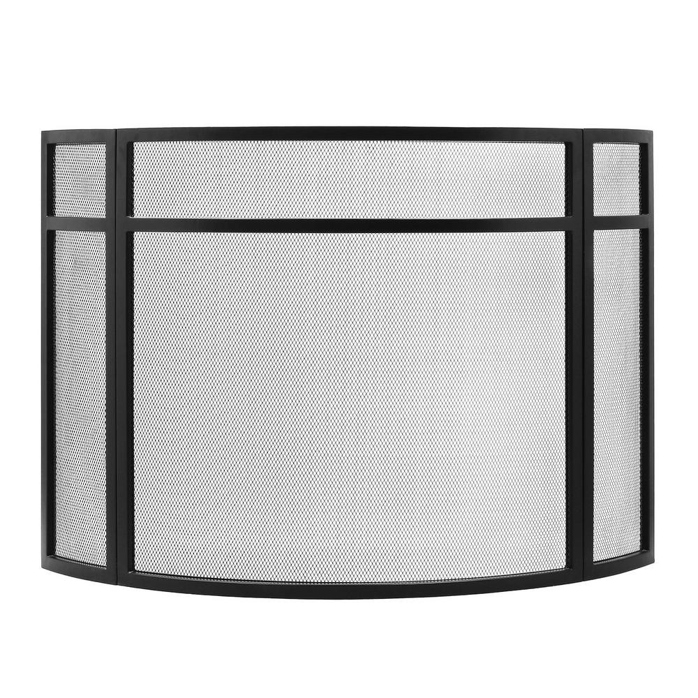 marvelous minuteman international 48 in l, black 3 paneled curved fireplace fireplace screen home depot image