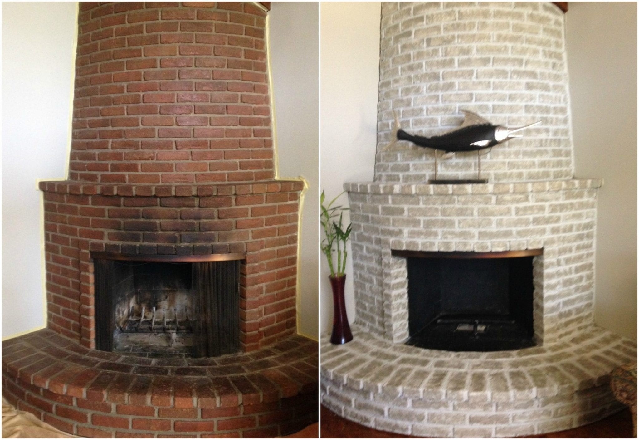 picture of before/after brick anew fireplace paint brick anew whitewash brick fireplace before and after photo