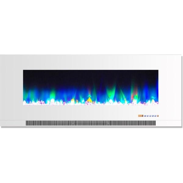 picture of hanover 50 in wall mount electric fireplace in white with multi color fireplace crystals home depot pics