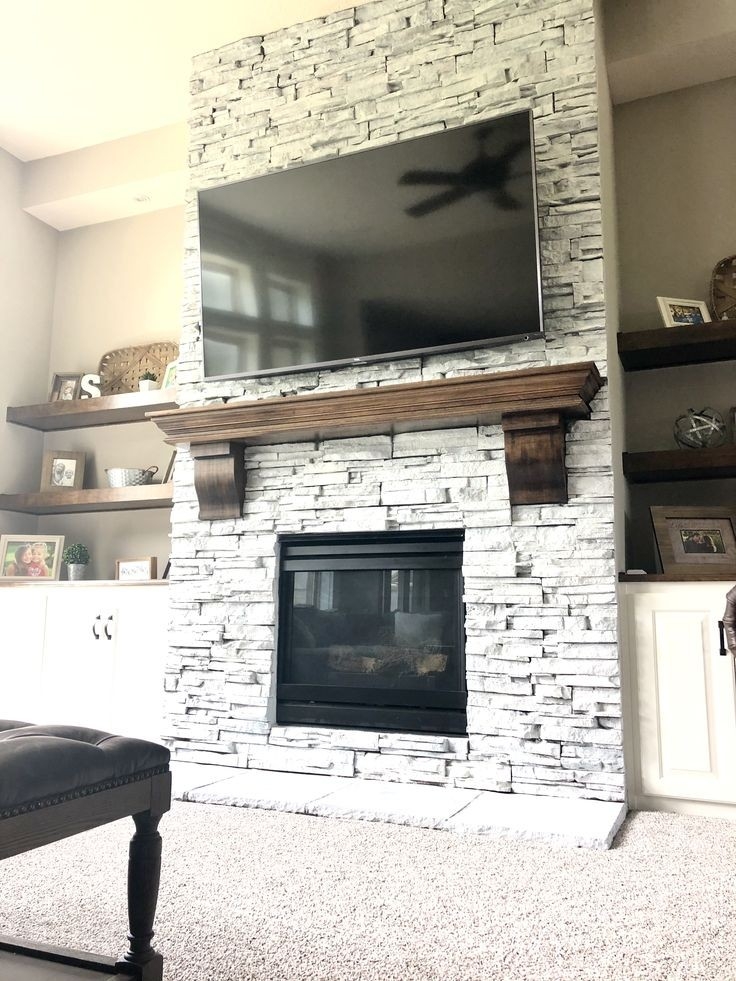 picture of white washed stacked stone fireplace | stone fireplace makeover stacked stone around fireplace photo