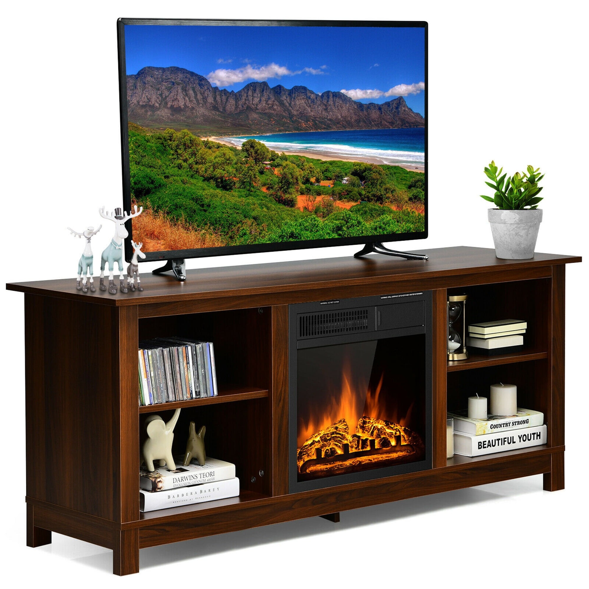 remarkable gymax 58'' 2 tier fireplace tv stand w/18'' 1500w electric fireplace 65 walmart tv stands with fireplace image
