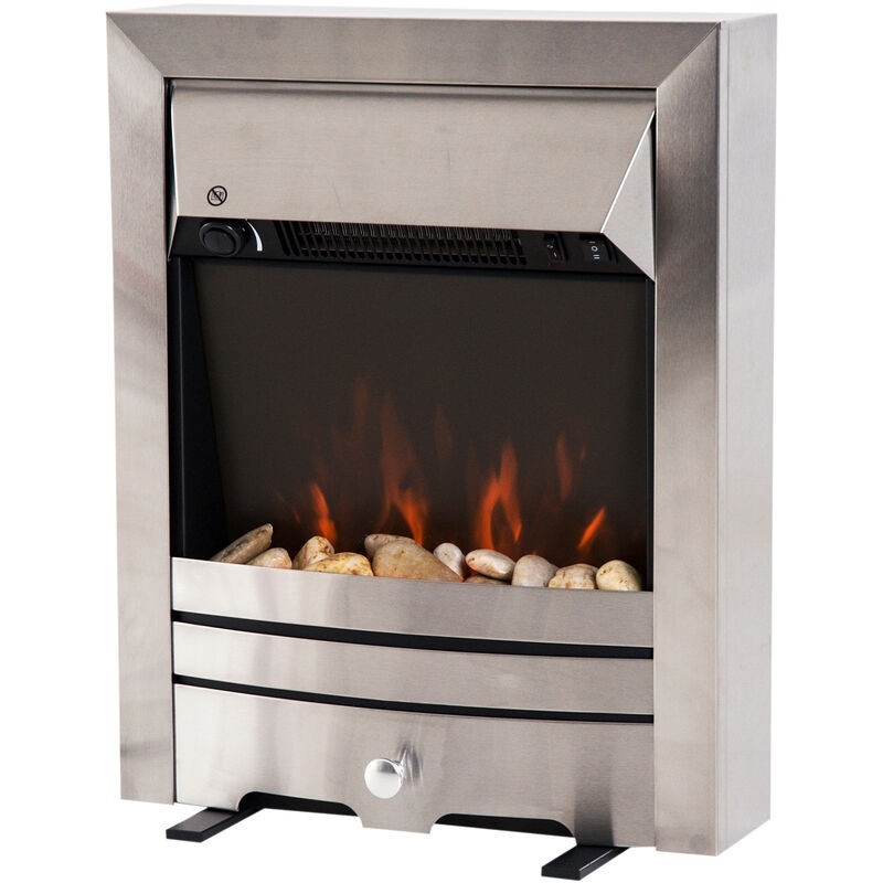 stunning homcom 2kw stainless steel electric fireplace pebble burning effect stainless steel electric fireplace photo