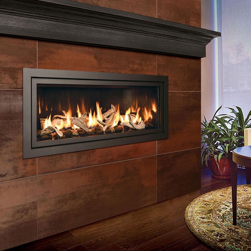 stunning mendota linear series gas fireplace | mountain home center wood mantels for gas fireplaces picture