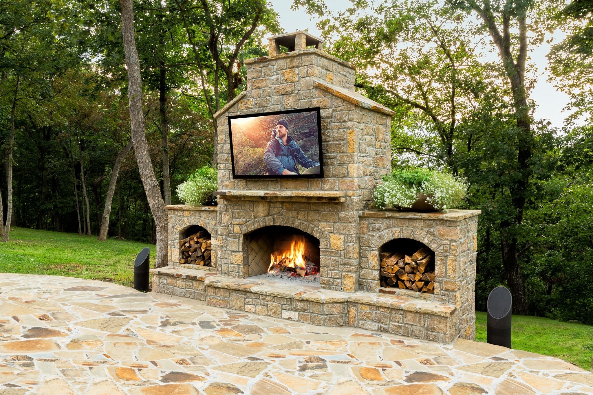 stunning outdoor audio | backyard fireplace, diy outdoor fireplace, outdoor diy brick outdoor fireplace photo