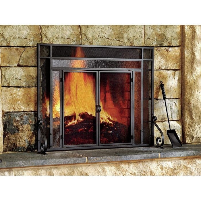 stunning plow &amp; hearth 2 panel steel fireplace screen &amp; reviews | wayfair plow and hearth electric fireplace image